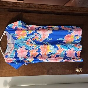 Lilly Pulitzer vintage short sleeve dress in blue and pink, scoop neck, XL, EUC